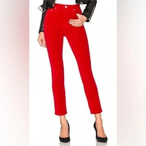 RE/DONE Corvette Cherry Red Velvet High Rise High Waist Slim Ankle Pants Size 26